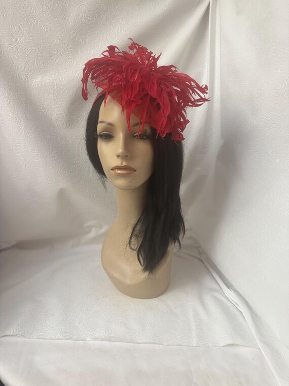 Gorgeous Red Fascinator Side Loop Feathers Wedding Kentucky Derby Tea Brunch Red Feathers Hat Woman, Kentucky Derby Hat, Red Wedding Hat  main image 2