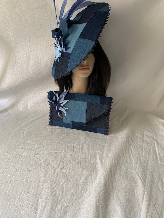 Denim Jeans Fascinator Hat Wide Brim Fascinator Hat, Saucer  display picture 3