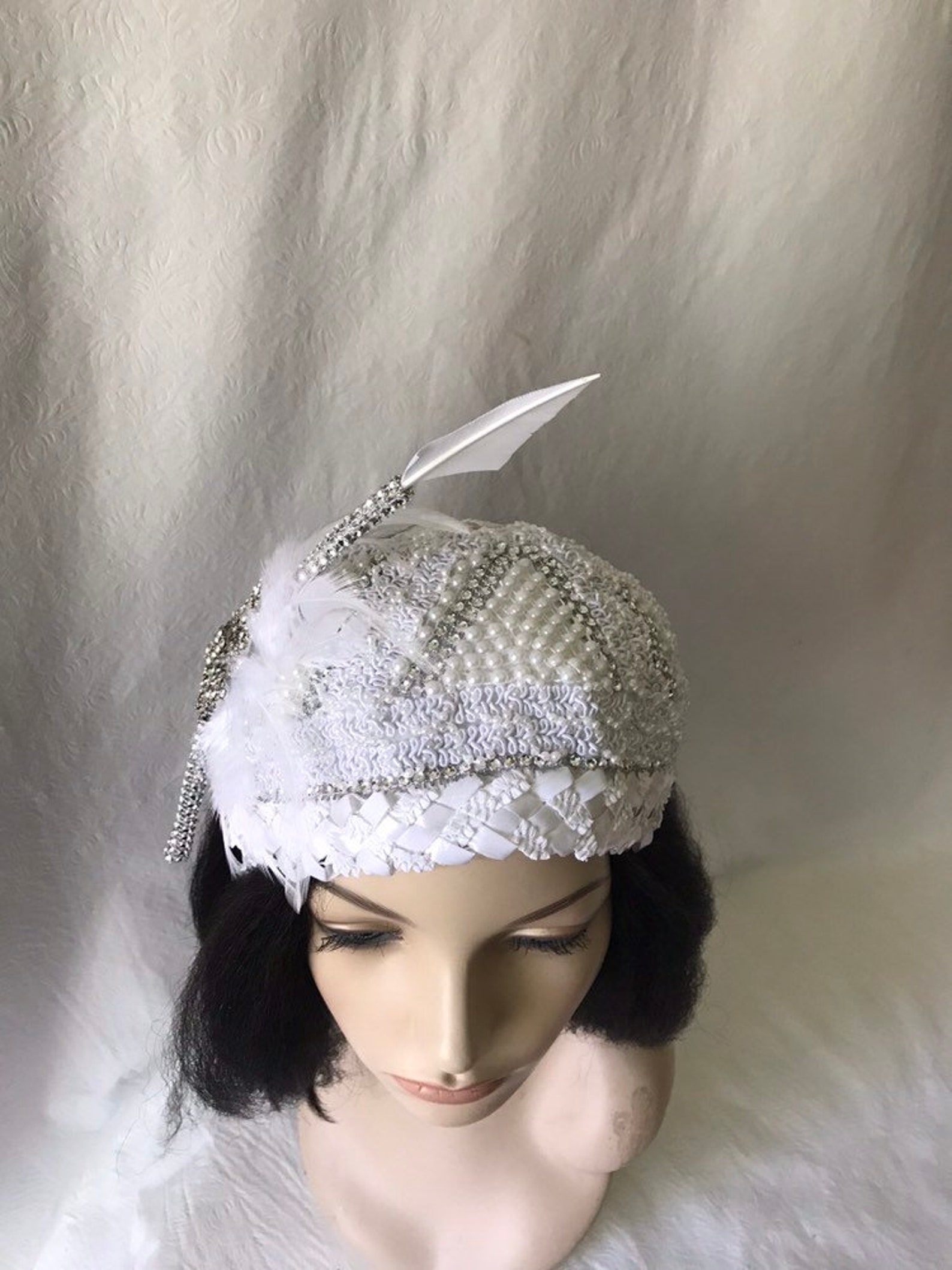 White Church hat 1950s 1960s Vintage styled Half hat with Etsy