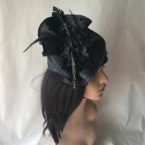 Black Womens Church Hat, Formal Church hat, Mother of the Bride hat, Ladies Tea Party hat, Derby Hat, Full size brimless dome church hat