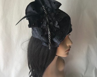 Black Women's Church Hat, Formal Church hat, Mother of the Bride hat, Ladies Tea Party hat, Derby Hat, Full size brimless dome church hat