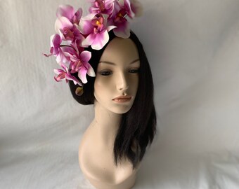 Purple Orchid Fascinator Hat,  for Kentucky Derby Races, Tea Party Headpiece or Garden floral wedding  crown