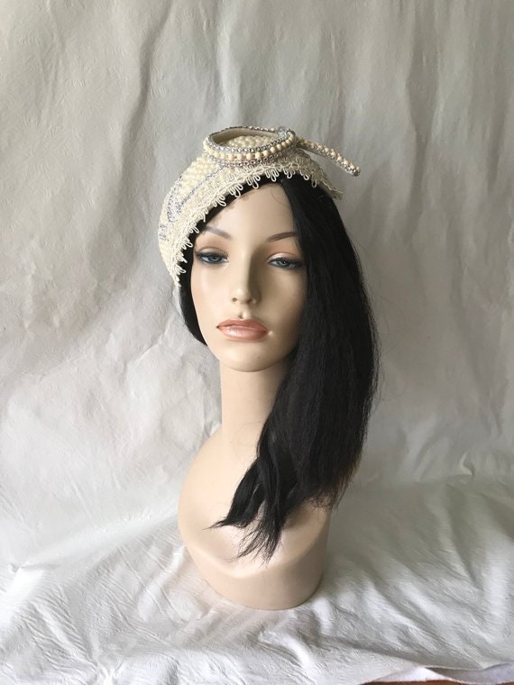 Vintage 1950s-1960s Beaded Sequin Ivory Cap Hat Glam Cocktail Evening Fascinator Vintage Hat Fascinator Beads Sequins 1950s - Etsy main image 4
