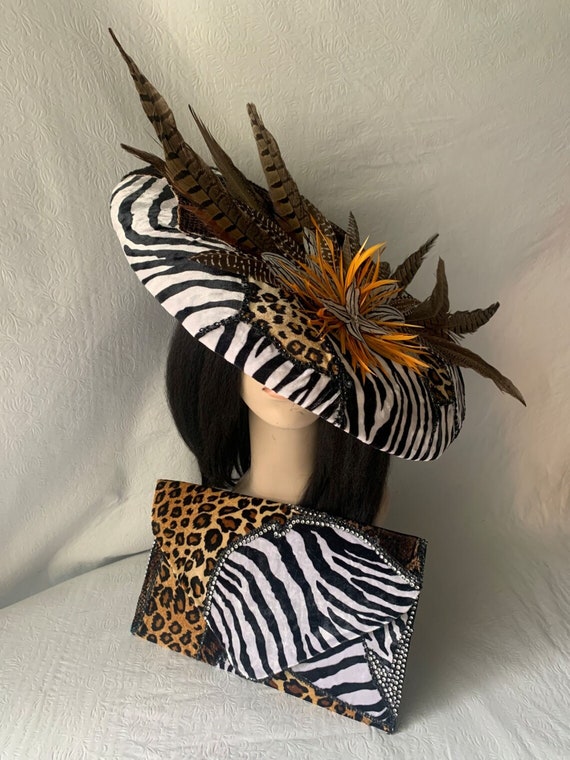 African Safari Animal Print Large Wide Brim Saucer Tilt  display picture 1