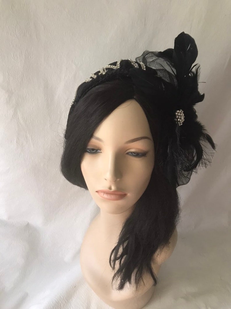 Black Flapper Great Gatsby Fascinator Hat Vintage 1920s Half Etsy