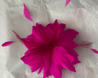 Hot pink Extra Large Feather Flower Brooch pin for Wedding Corsage, Church, Prom or Hairpiece - Statement fashion accessory gift for women