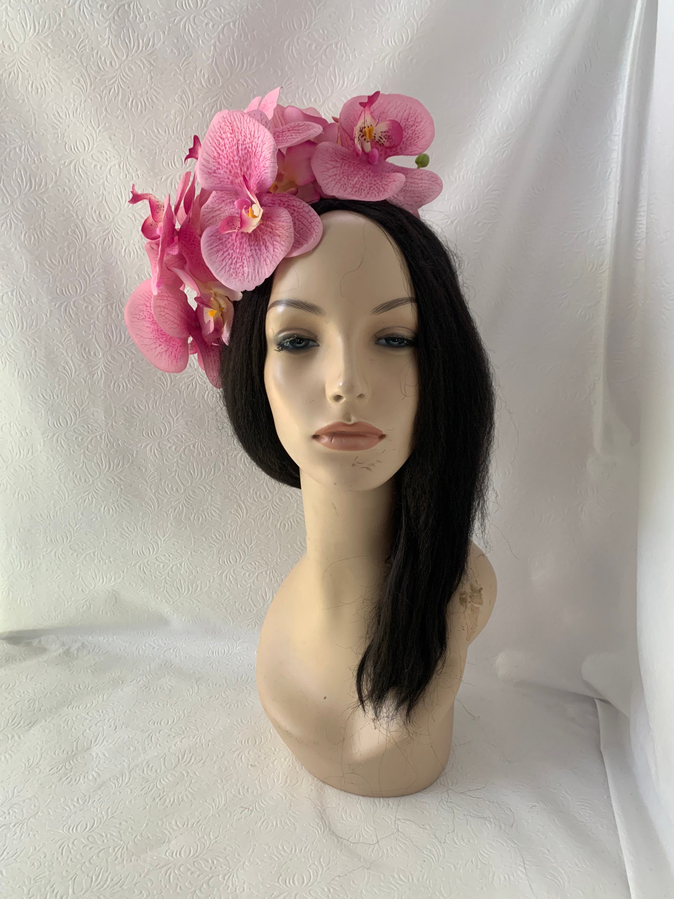Pink Orchid Flower Fascinator Hat Crown Pink Floral - Etsy