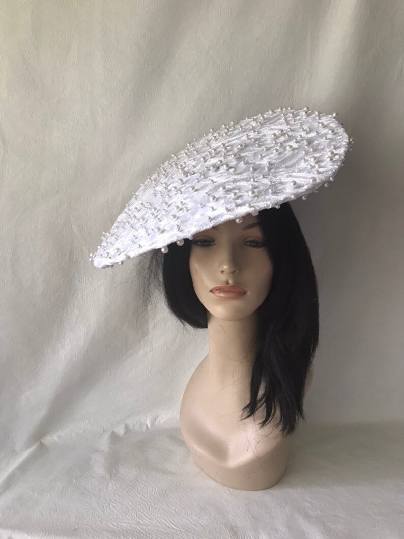 Large White Saucer hat fascinator hatinator Church hat Derby Etsy