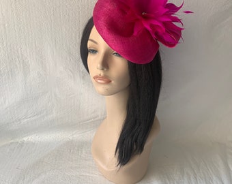 Raspberry pink Kentucky Derby fascinator hat for Women,  Tea party hat Mother of the bride wedding hat ladies church fascinator hat