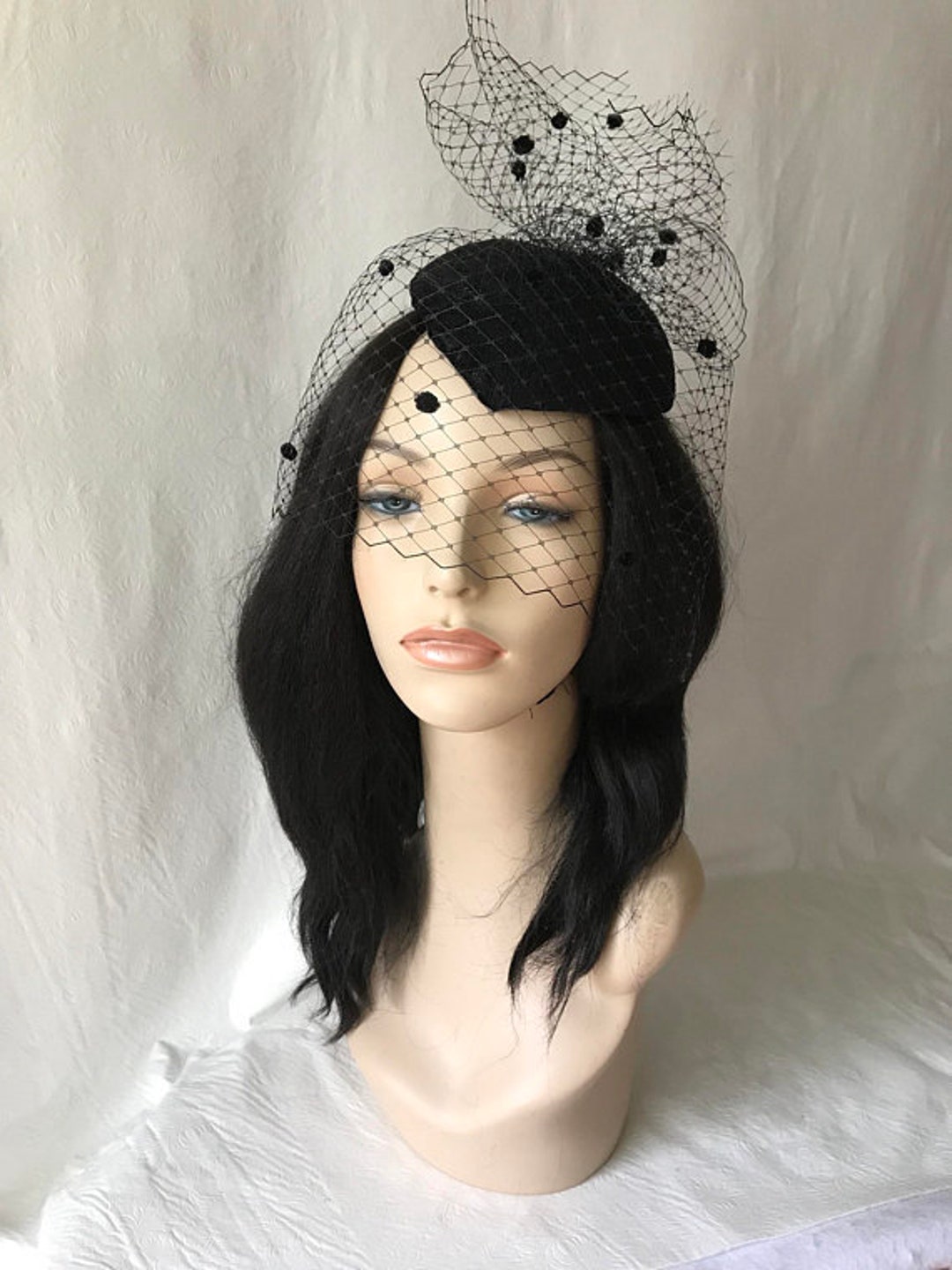 Black Fascinator Hat, Black Fascinator, Funeral Hat With Veil, Black