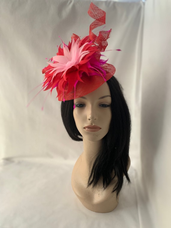 New Red Kentucky Derby Pillbox Sinamay Hat Fascinator Feather Netting Veil Red Pillbox Fascinator: Kentucky Derby Hat With Veil - Etsy main image 2