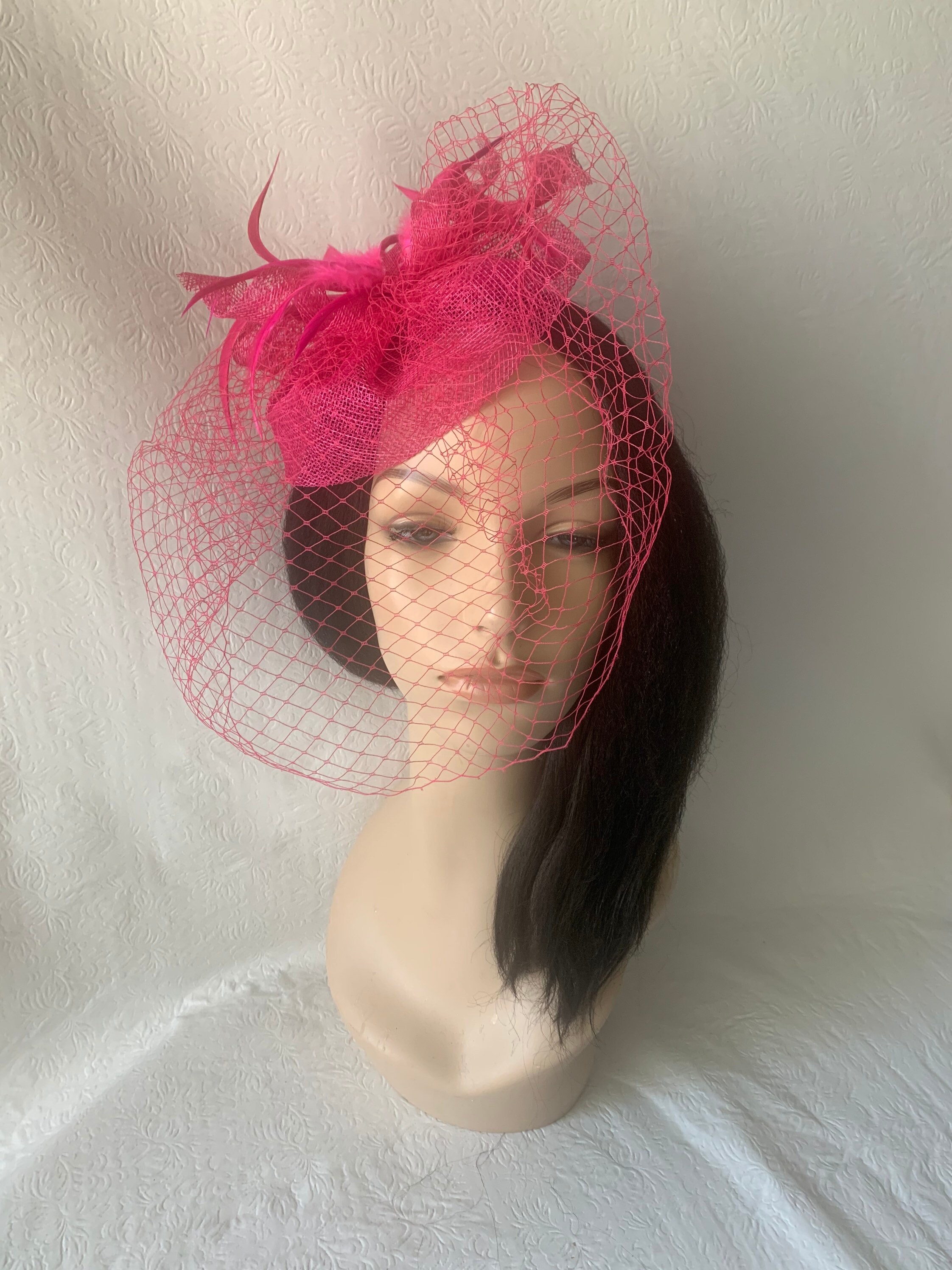 Hot Pink Fascinator With Veil, Kentucky Derby, Fuchsia Pink  display picture 1