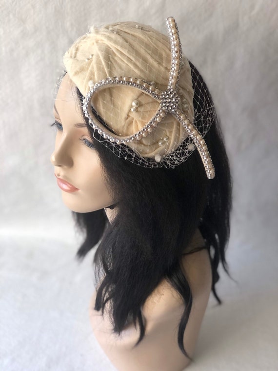 Vintage Ivory Fascinator Hat 1950s–1960s Sinamay Millinery Base Vintage Ivory Fascinator Hat 1950s–1960s Sinamay Millinery  main image 3