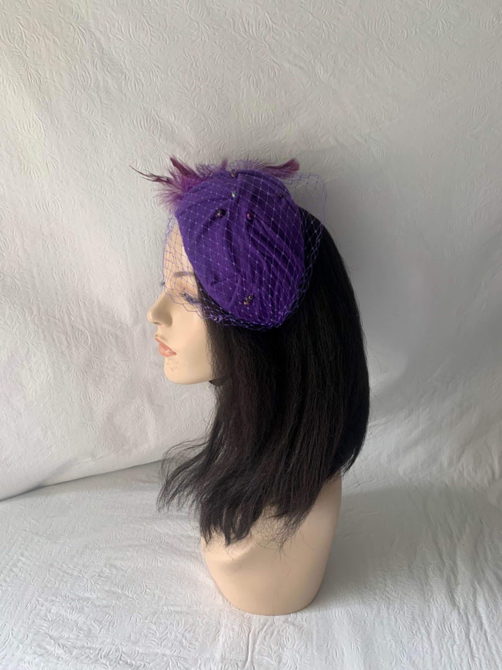 Purple Vintage Inspired 1950s-1960s Half Hat, Purple Felt  display picture 3