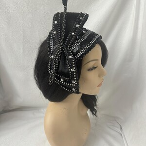 Elegant Black and Silver Beaded Fascinator Elegant Black Beaded Fascinator Hat With Feathers and Veil  main image 3