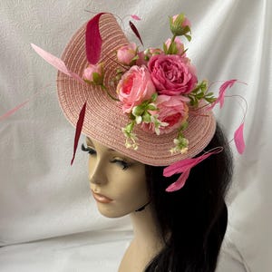 Pink garden bloom Fascinator hat-Pink Floral Fascinator Hat for Wedding, Derby, Church, Tea Party | Custom Spring Flower Headpiece