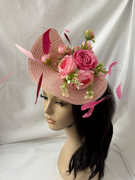 Pink Peonies Fascinator Hat- Spring Floral Fascinator Hat  display picture 2