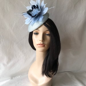 Baby blue and navy feather fascinator hat Kentucky derby, Wedding guest, High tea party, Mother Of the bride, Women’s Church, cocktail,
