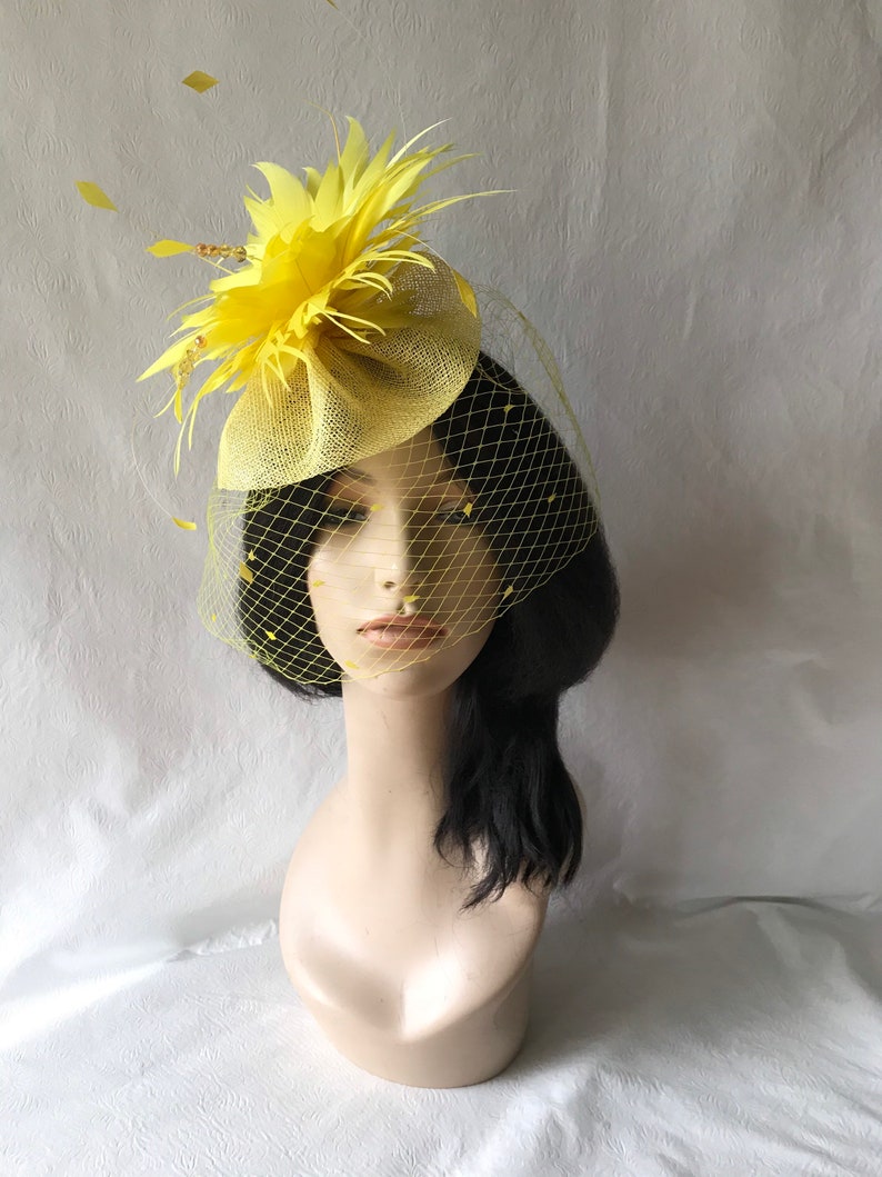 Yellow Fascinator With Dotted Veil for Wedding Tea Party Etsy
