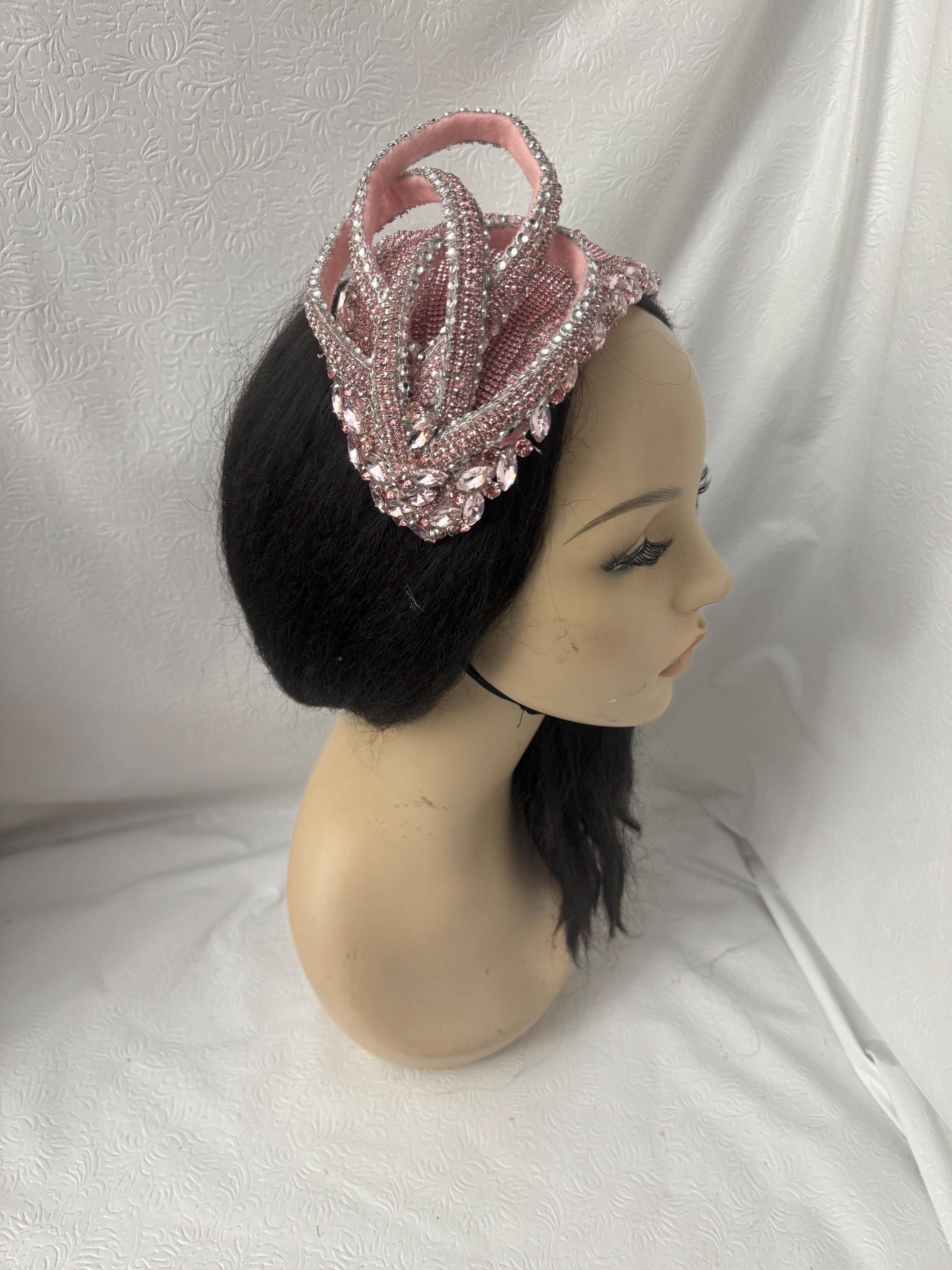 Pink 1920s flapper style Rhinestone Fascinator for Weddings, Church, Cocktails, Kentucky derby, bridal hat, mother of the bride, tea party