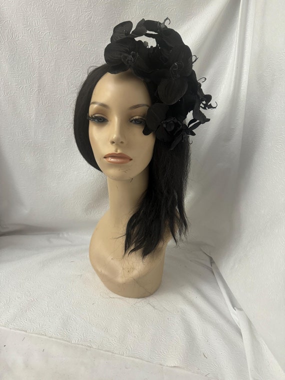 Elegant Black Floral Headpiece| Derby Derby Black Silk Floral Headband, Black Silk Flower  main image 4