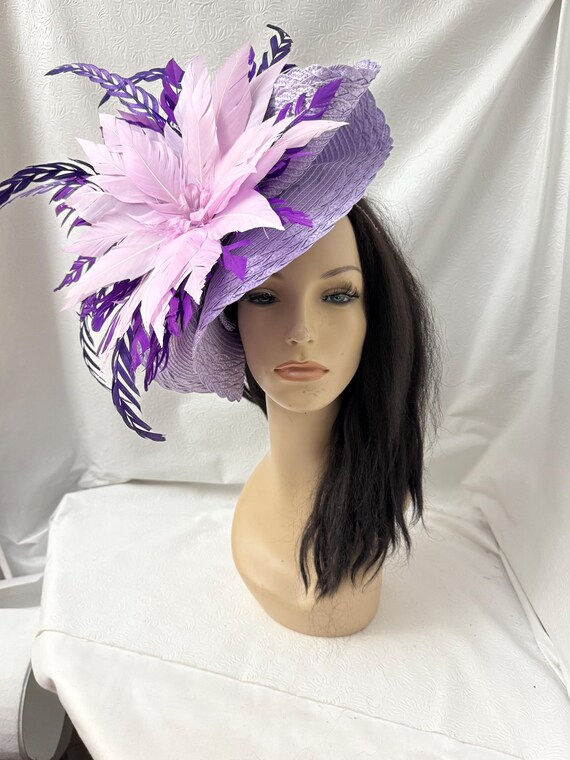 Purple Fascinator with Large Floral Accents Plum Purple Fascinator: Gold Floral Wedding Hatinator - Etsy main image 3