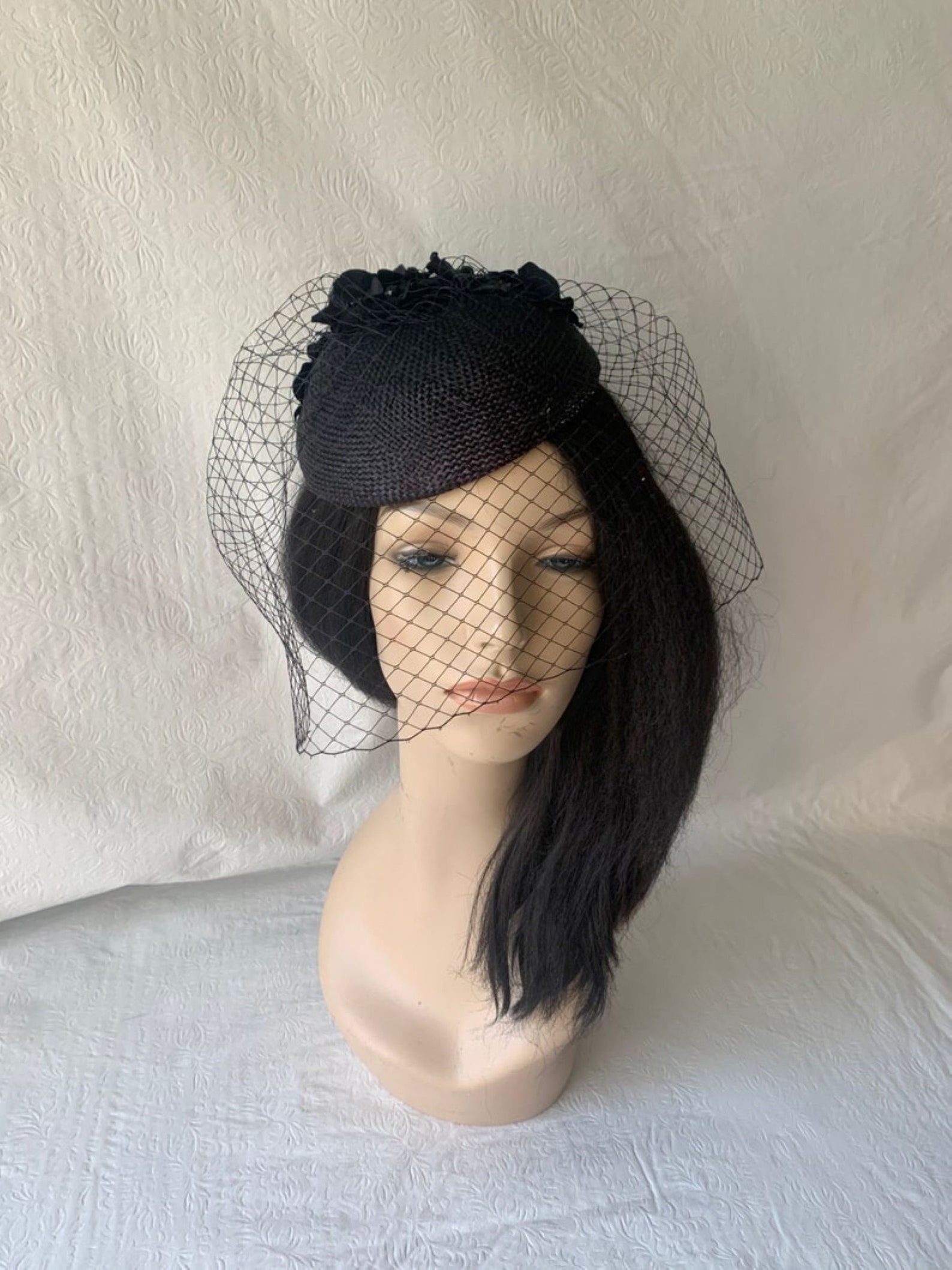 Black Fascinator With Veil Black Tea Party Hat Church Hat Etsy