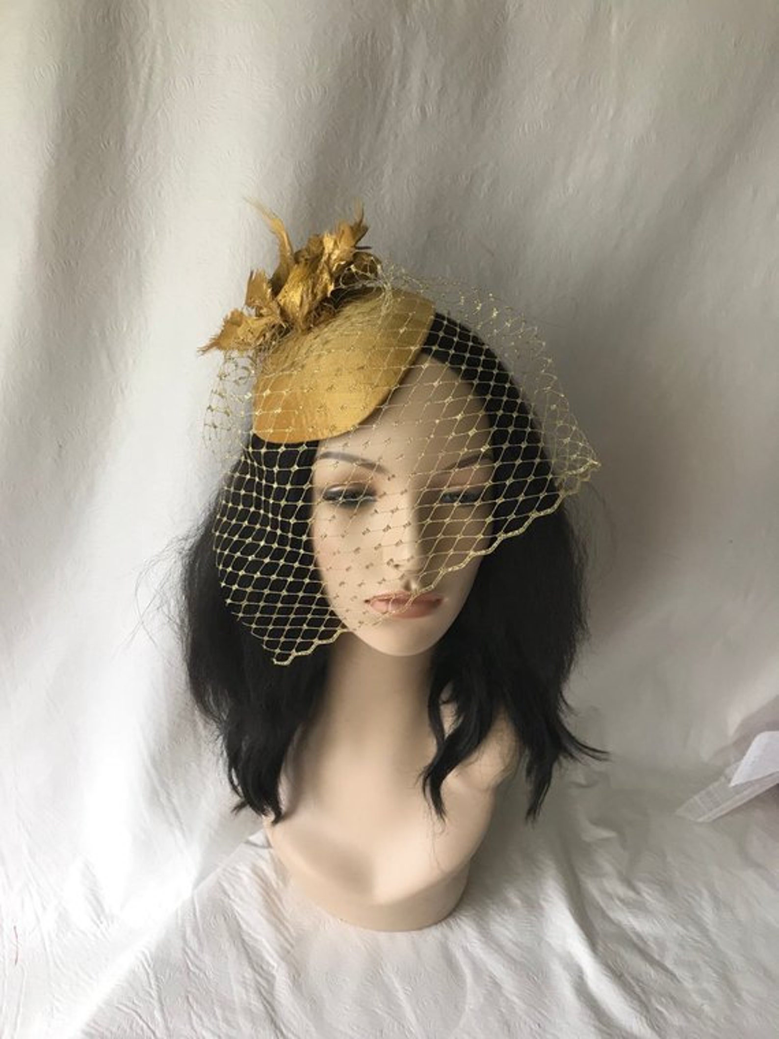 Gold Fascinator Hat With Gold Veil Gold Fascinator Gold Etsy