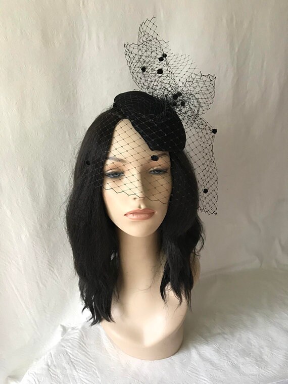 Black Fascinator Hat Black Fascinator Funeral Hat With Veil Etsy UK