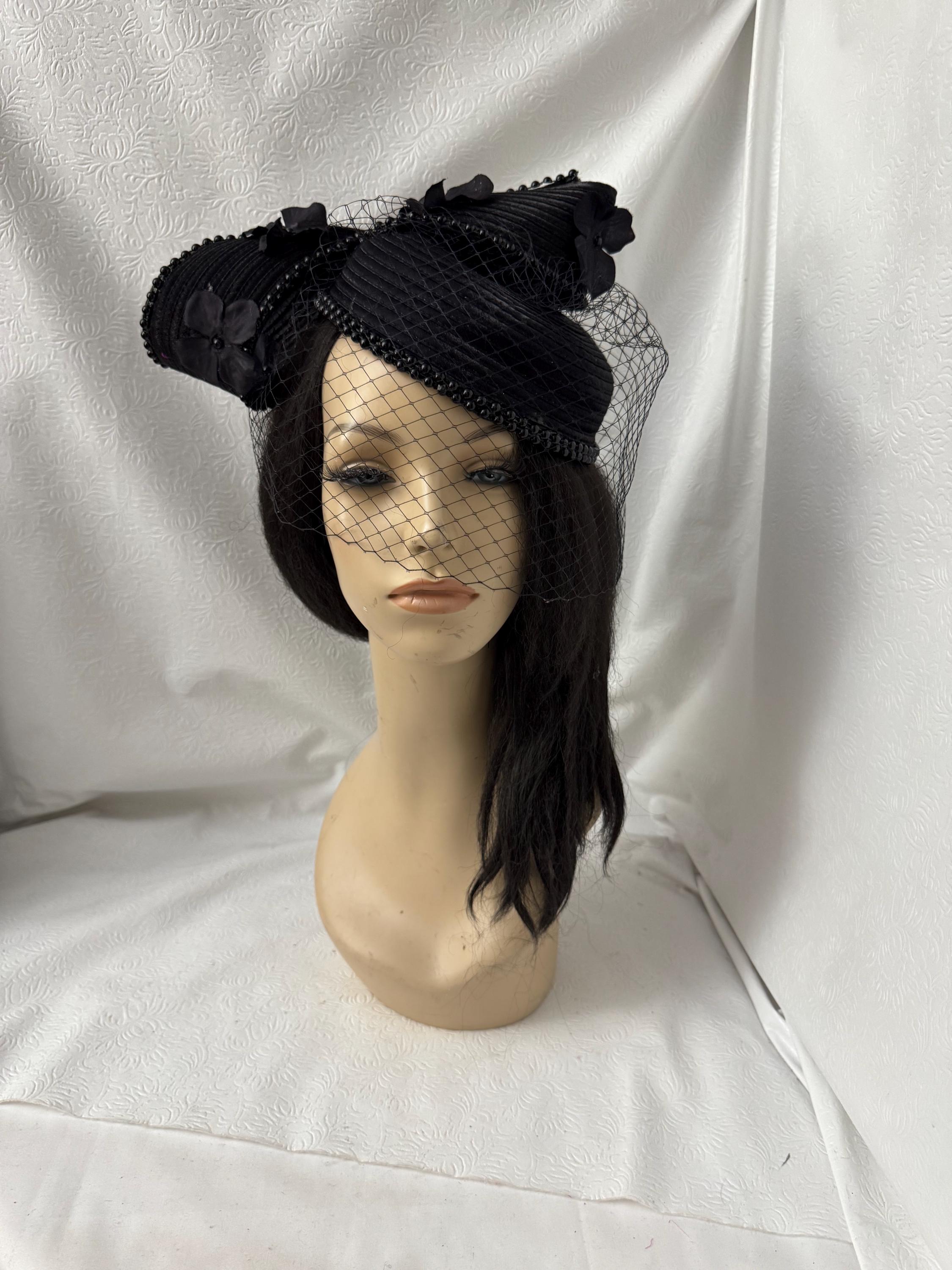 Vintage Black Net Veil Pillbox Hat Bow Ribbon Fascinator Formal Occasion Black Felt Pillbox Hat with Birdcage Veil and Silk Bow - CLEO main image 4