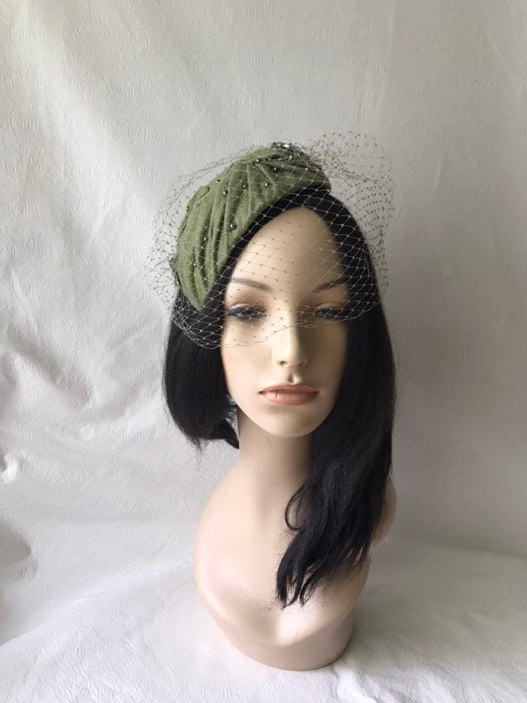 Olive Green Vintage Half Hat With 