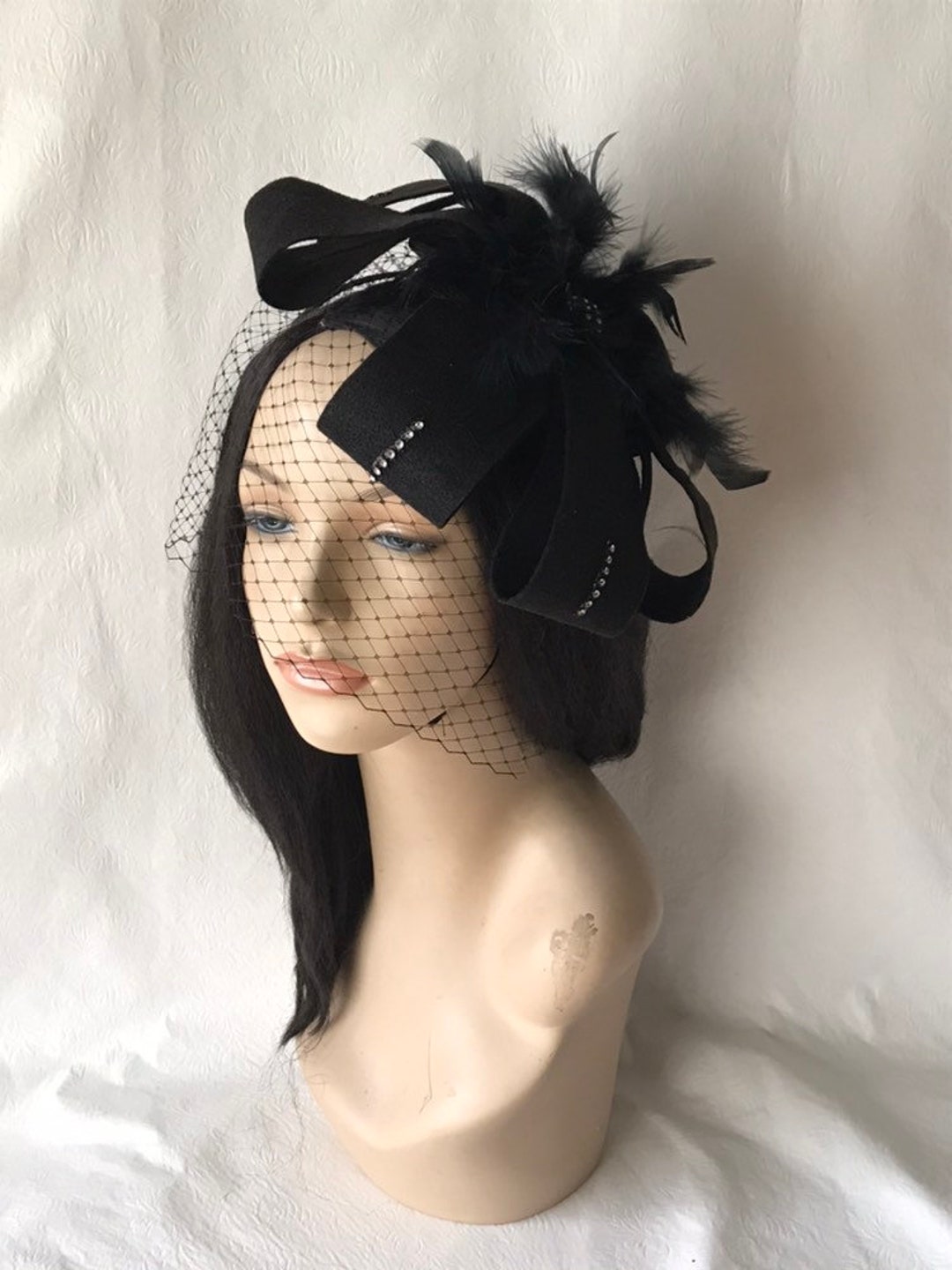 Black Veil Fascinator Headband, Black Fascinator, Tea Party Hat