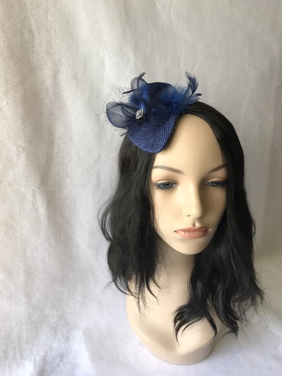 Navy Blue Hair Fascinator, Navy Mini Fascinator Hat, Navy Bridal
