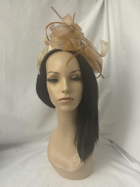 Champagne Gold Half Hat for Church and Derby Nude Pillbox 