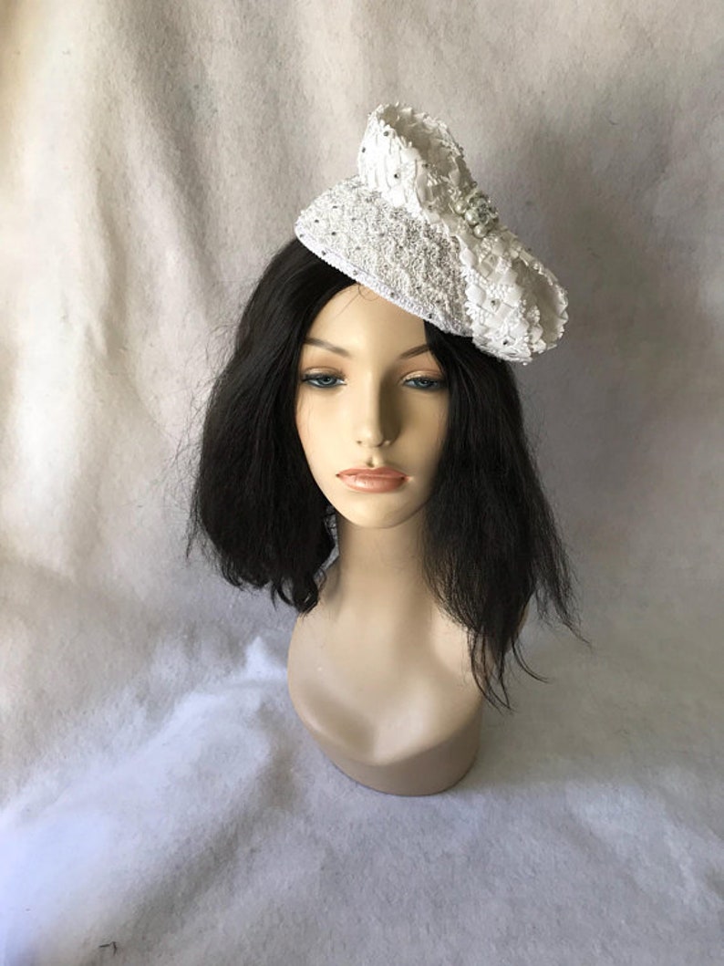 Vintage White Womens Pearl Pillbox Church Hat Formal Church Etsy