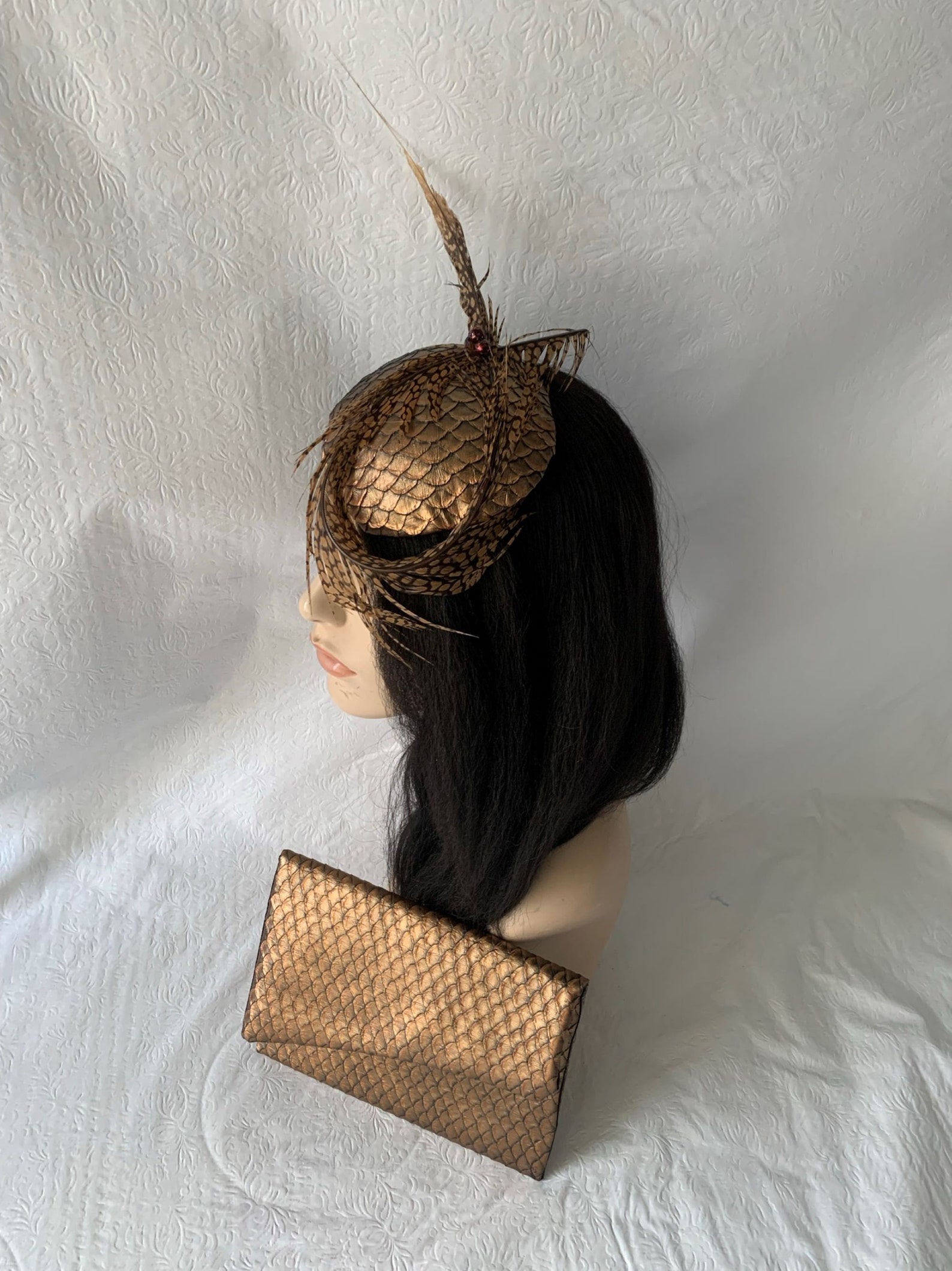 Copper Rust Brown Fascinator Hat With Matching Clutch Purse Etsy UK