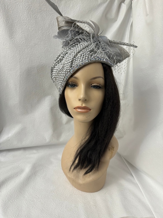 1950s vintage beaded ponytail holder fascinator tiara headpiece dressfan Fascinator Headband Hat Women main image 4