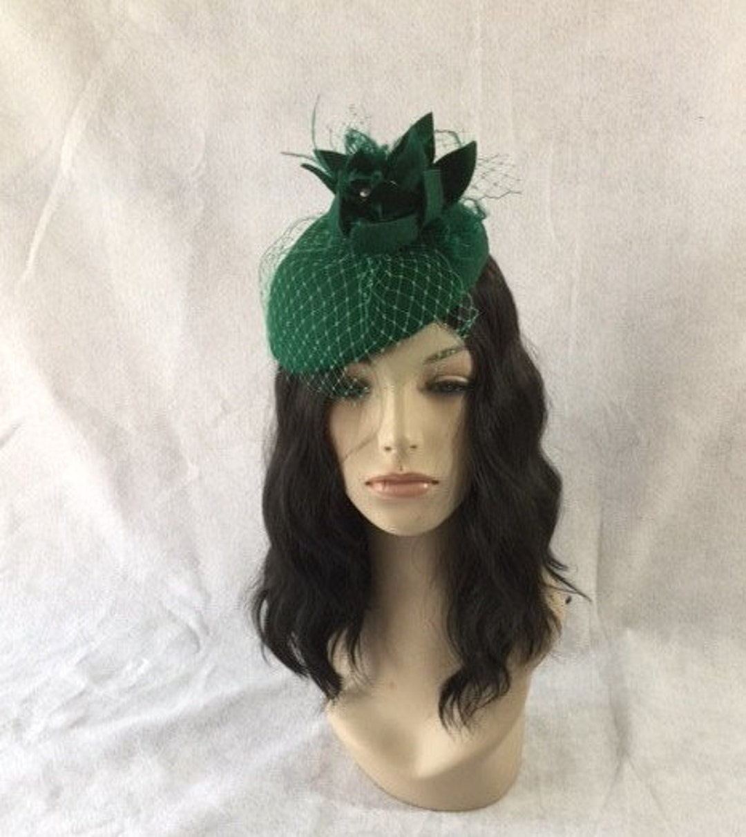 Emerald Green Fascinator, Hunter Green Fascinator Hat, Green Fascinator With Birdcage Veil