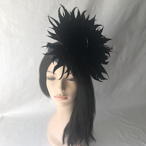 Extra-Large Black feather Statement Fascinator hat - Kentucky Derby, Wedding hat, church hat, tea Party, Editorial headpiece