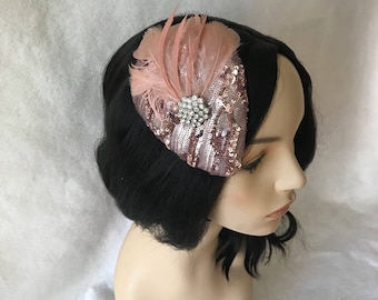 Rose Gold fascinator hat, Blush Pink fascinator, Bridesmaids fascinator, mini wedding hat, light pink fascinator, vintage fascinator hat