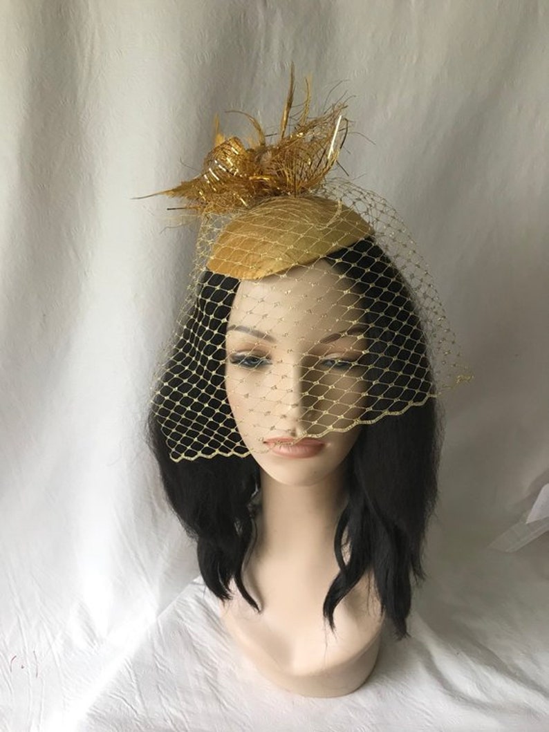 Gold Fascinator Hat With Gold Veil Gold Fascinator Gold Etsy