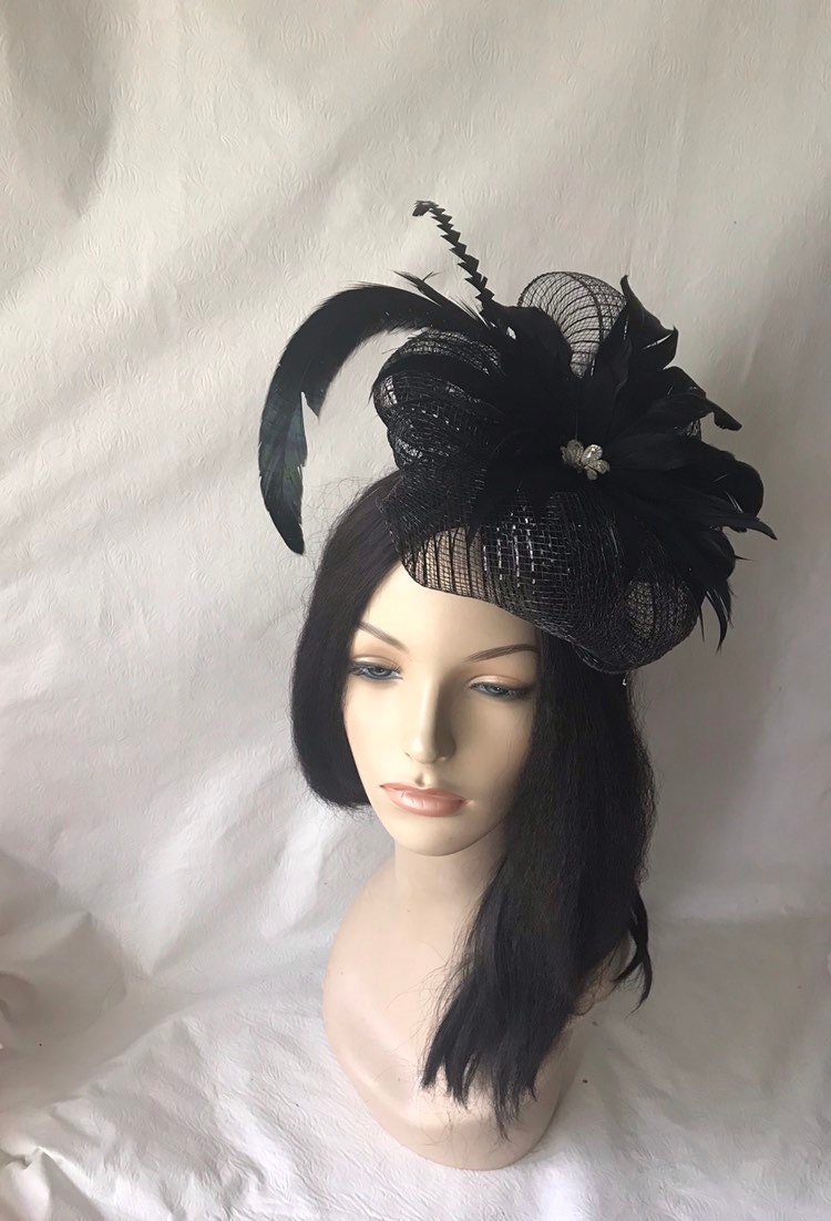Black fascinator headband Funeral fascinator hat tea party Etsy