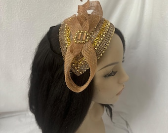Gold Sequin Beaded Headband-shaped Fascinator Half Hat for  display picture 1