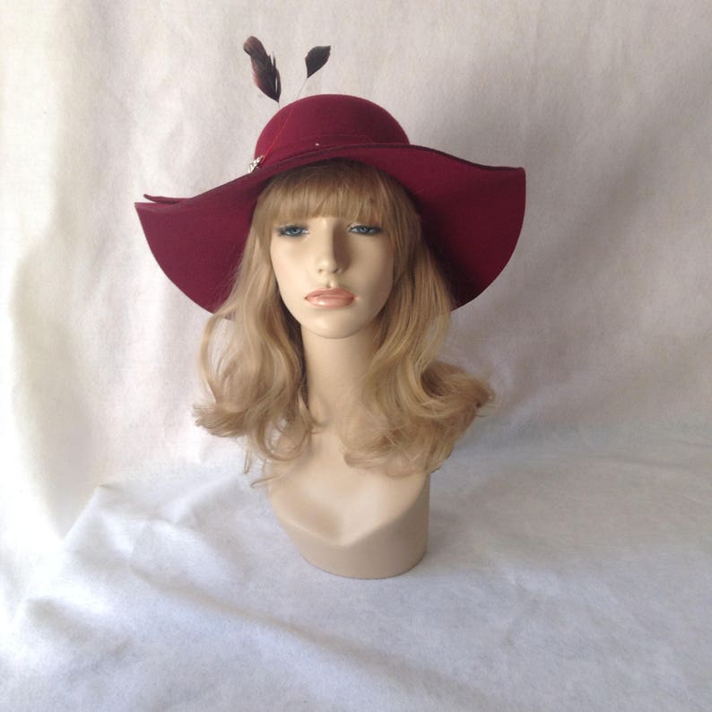 Burgundy Floppy Wide Brim Hat Wine Red Fedora Hat Women Etsy