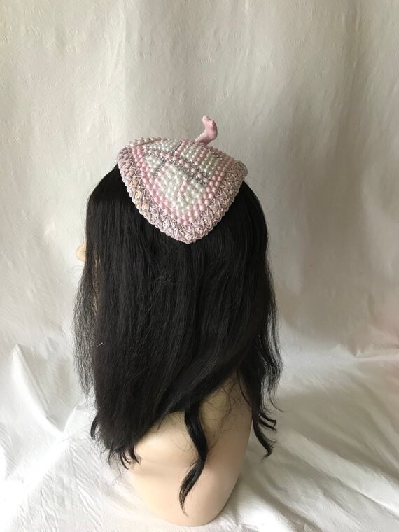 Vintage Pink Pearl Fascinator: Rhinestone Bridal Half Hat - Etsy display picture 2