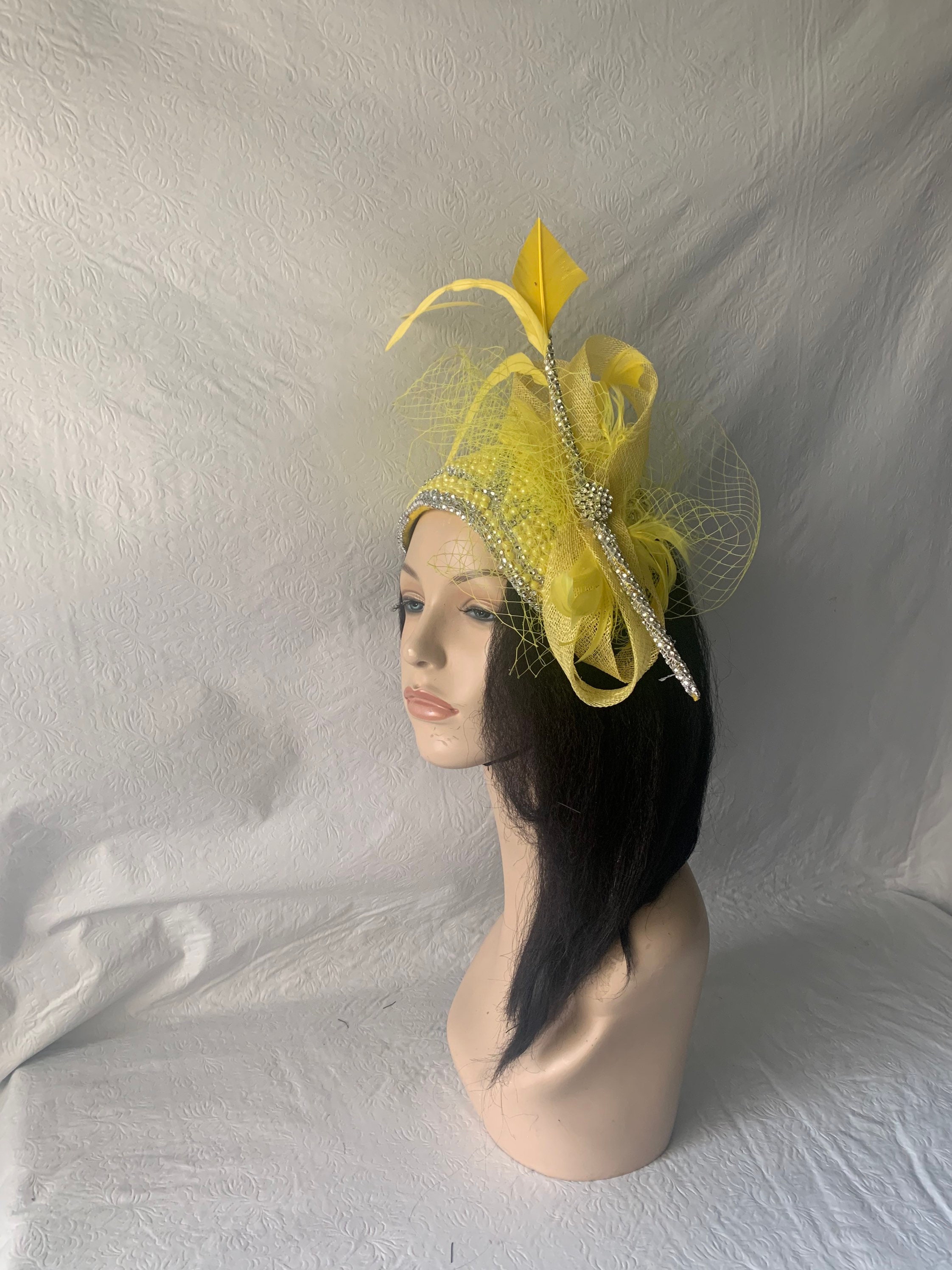 Yellow Church Fascinators Hats Vintage 50s Half Hat Pillbox 