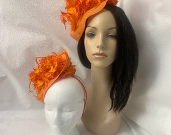 Matching mother and daughter Orange flower fascinator hat for tea party, photo shoot, Mother’s Day gift, Kentucky derby, Church hat, wedding