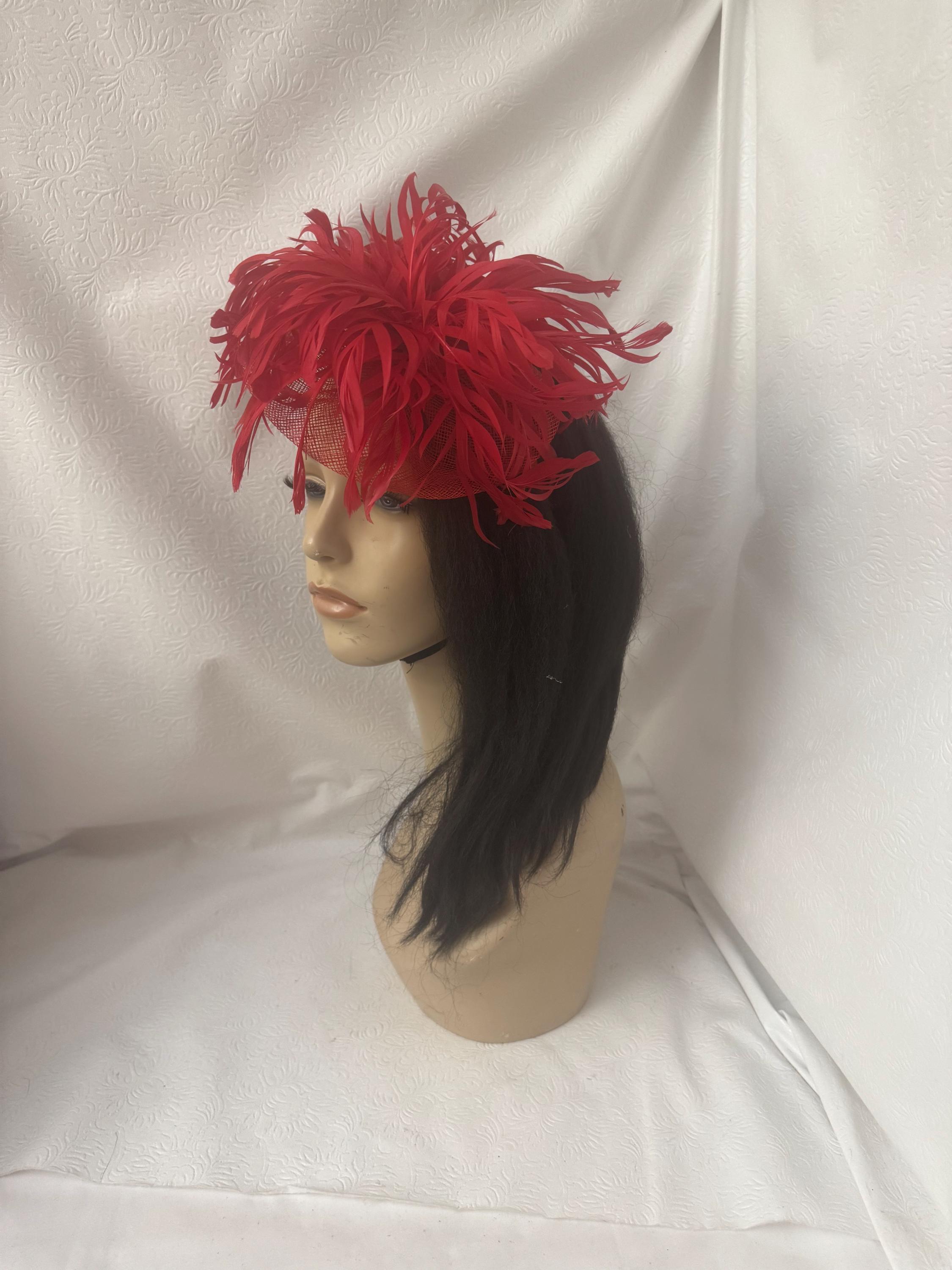 Red Kentucky Derby Fascinator: Feather Flower Tea Party Hat 