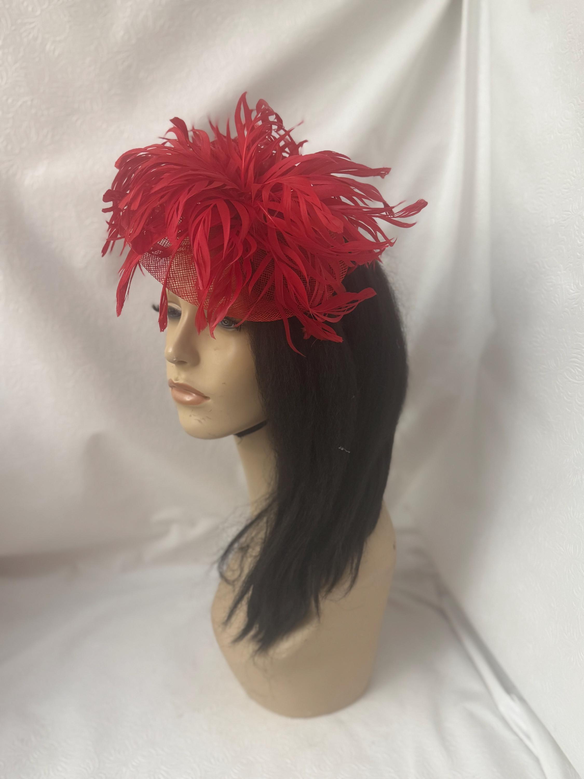 New Kentucky Derby Elegant Red Bow Feather Fascinator Headband Church Tea Hat Fascinator Headband Cocktail Wedding Tea Party Derby Hats  main image 2