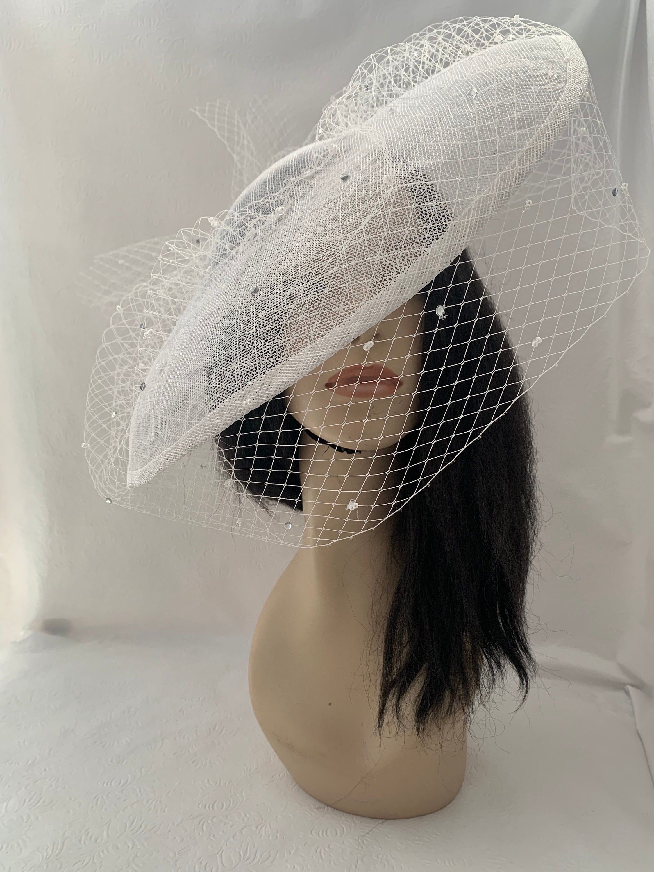 Floral Beaded White Fascinator Hat Derby Church Wedding Tea Formal Easter M489V ( Ivory hat )Kentucky Derby Hat, Church Hat, Wedding  main image 2